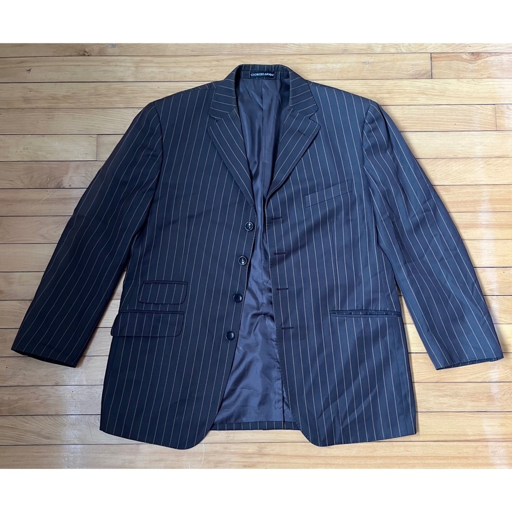 VTG Giorgio Armani Le Collezioni Mens 54R Brown Pinstripe Blazer Jacket Italy